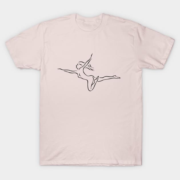 Flying Girl line art, happy woman, break free minimalist art, wild and free girl, joy and freedoom T-Shirt by PAULsPRINT